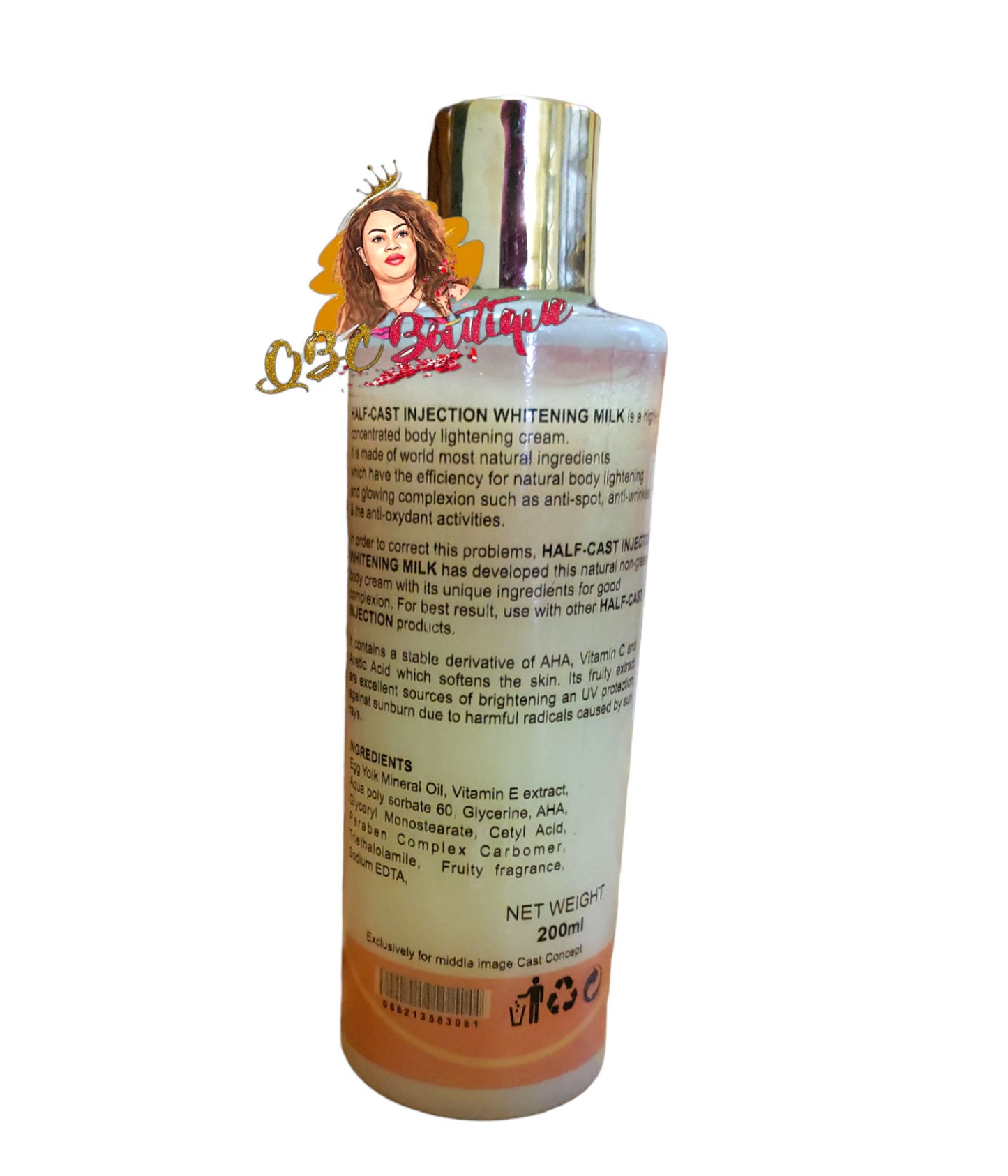 Halfcast injection whitening milk 200ml small but effective  image 1
