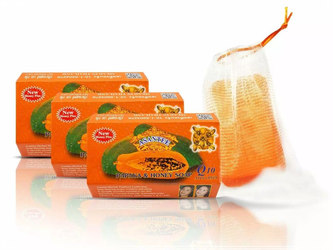 Asantee papaya & Honey Soap Q10 AHA, BHA 1pcs  image 1
