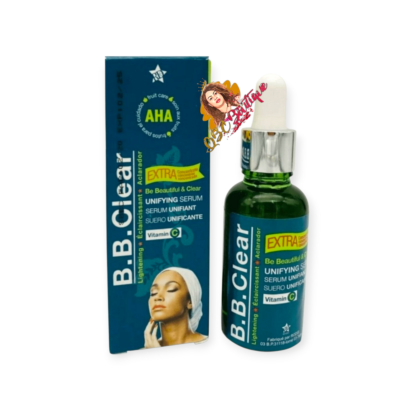 B.B. Clear AHA Unifying Serum with V C and fruit extracts evens skin tone and boosts radiance.